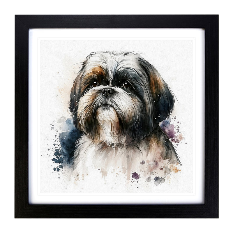 Shih Tzu Watercolour - Single Picture Frame Print on Wood, Walnut