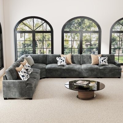 Spacious 10-Piece U-Shaped Corduroy Nailhead-Trimmed Sectional Sofa, Cloud Couch With Ottoman