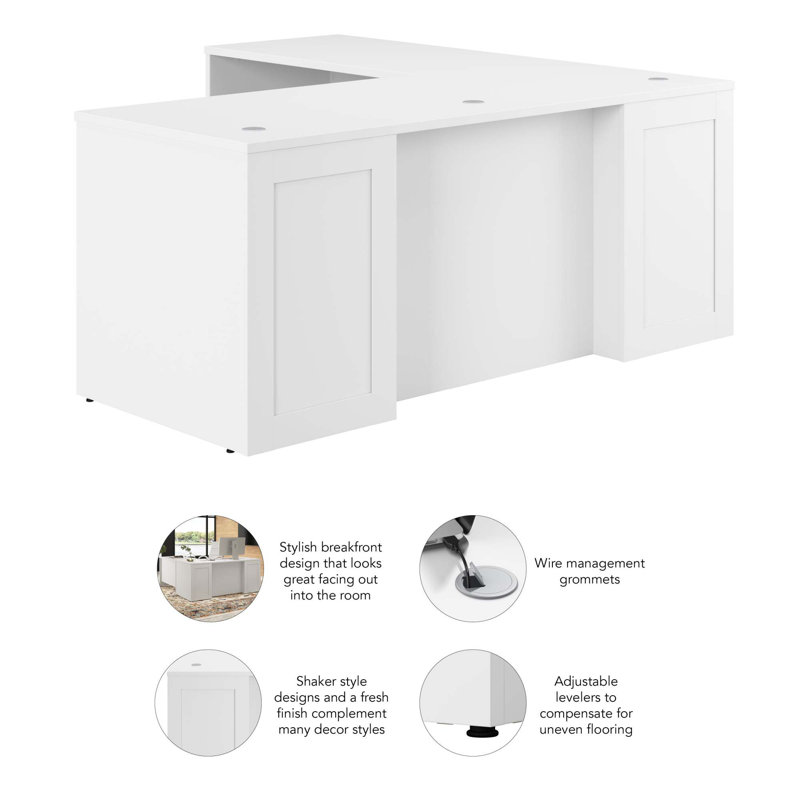 White Executive L-Shaped Corner Computer Desk