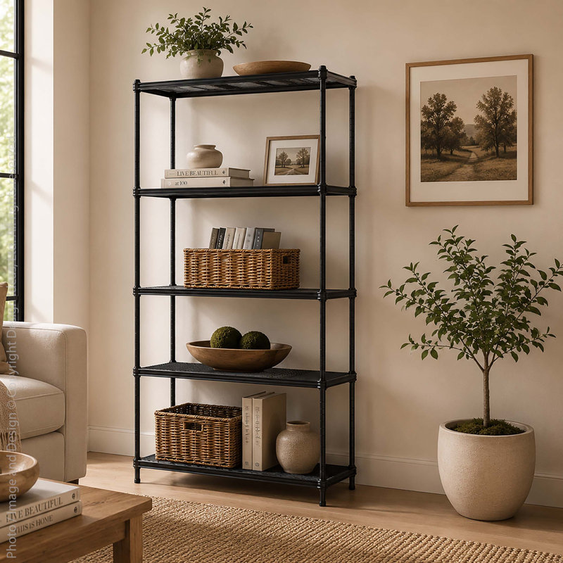 Nalene 13'' W Steel Height -Adjustable Shelving Unit, Black