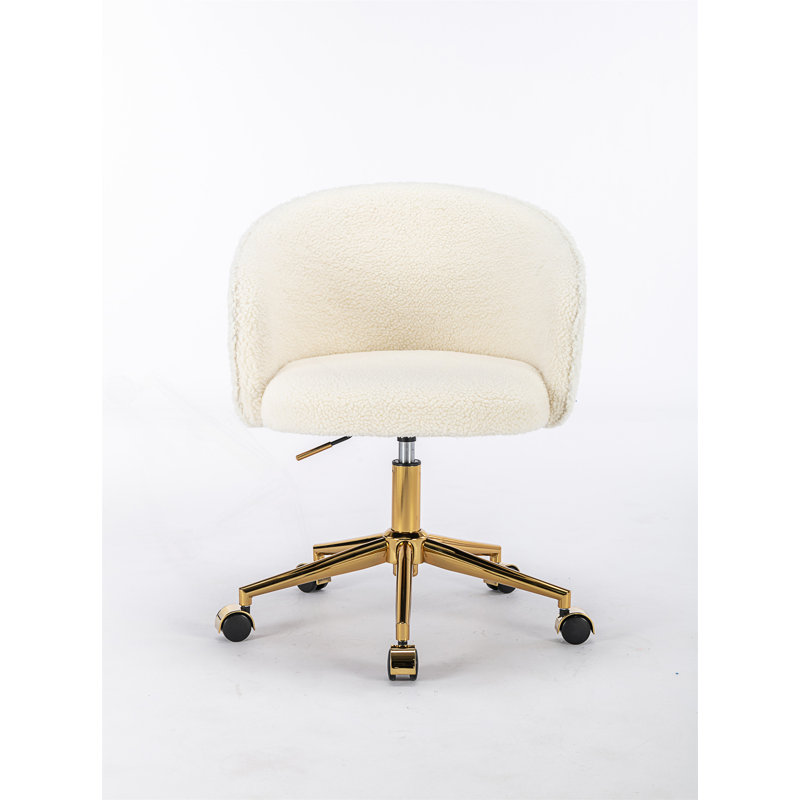 Chaise de bureau pivotante rembourrée en laine Leomie, Blanc / Blanc
