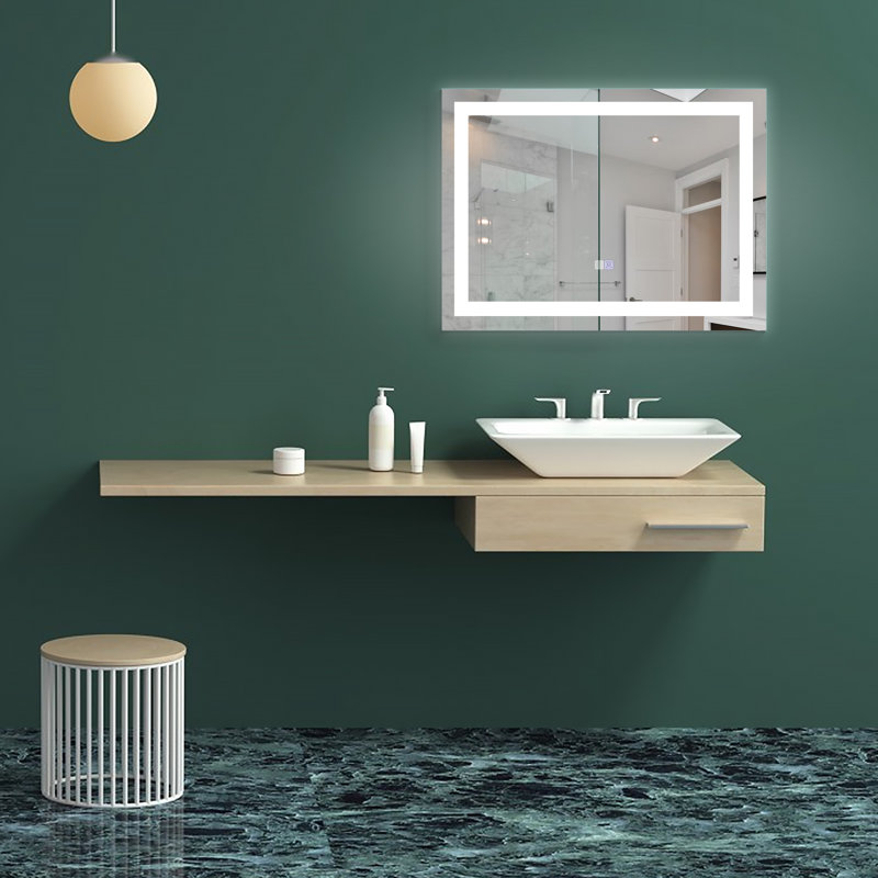 Amrhein Modern Frameless Lighted Makeup Mirror, 32" x 24"