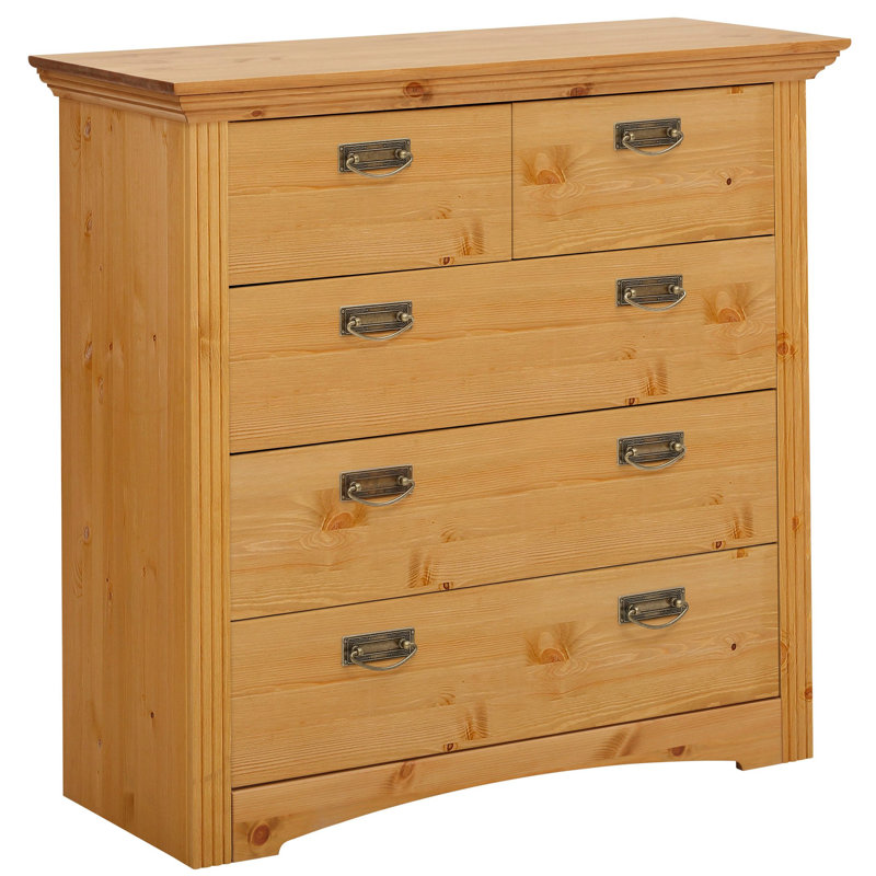 5 Drawer 88.9Cm W Solid Wood Chest Of Drawers, Natural Brown Oil