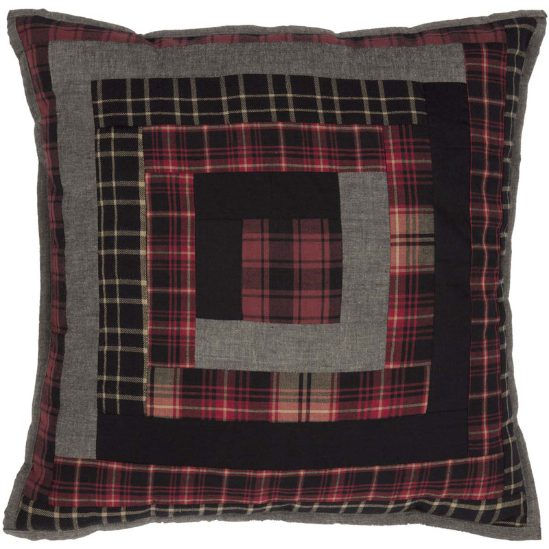Cumberland Patchwork 18" Square Cotton Pillow in Red and Black