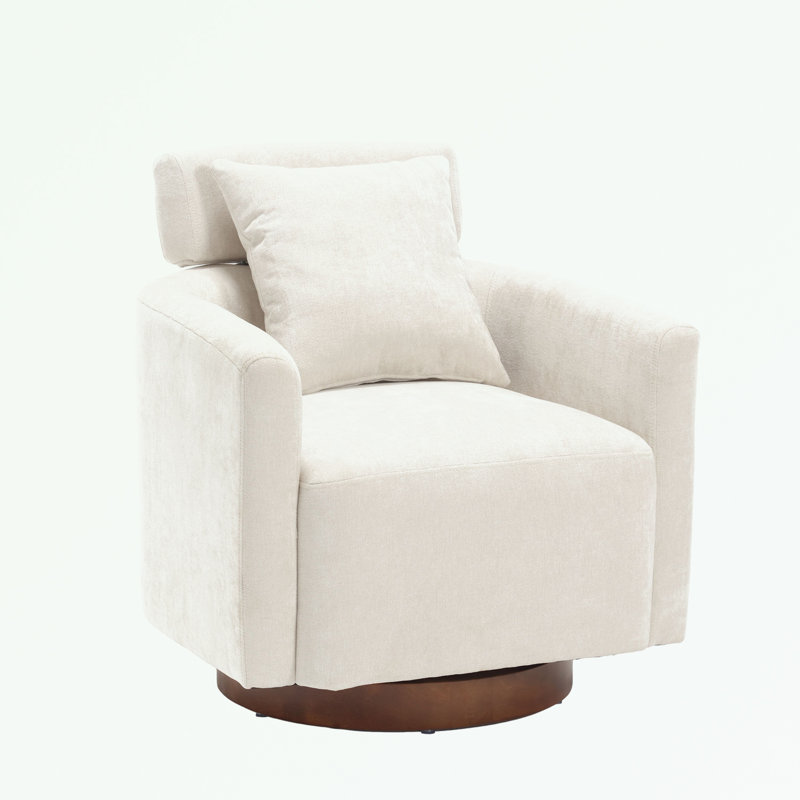 Chenille Fabric Swivel Barrel Chair, Beige