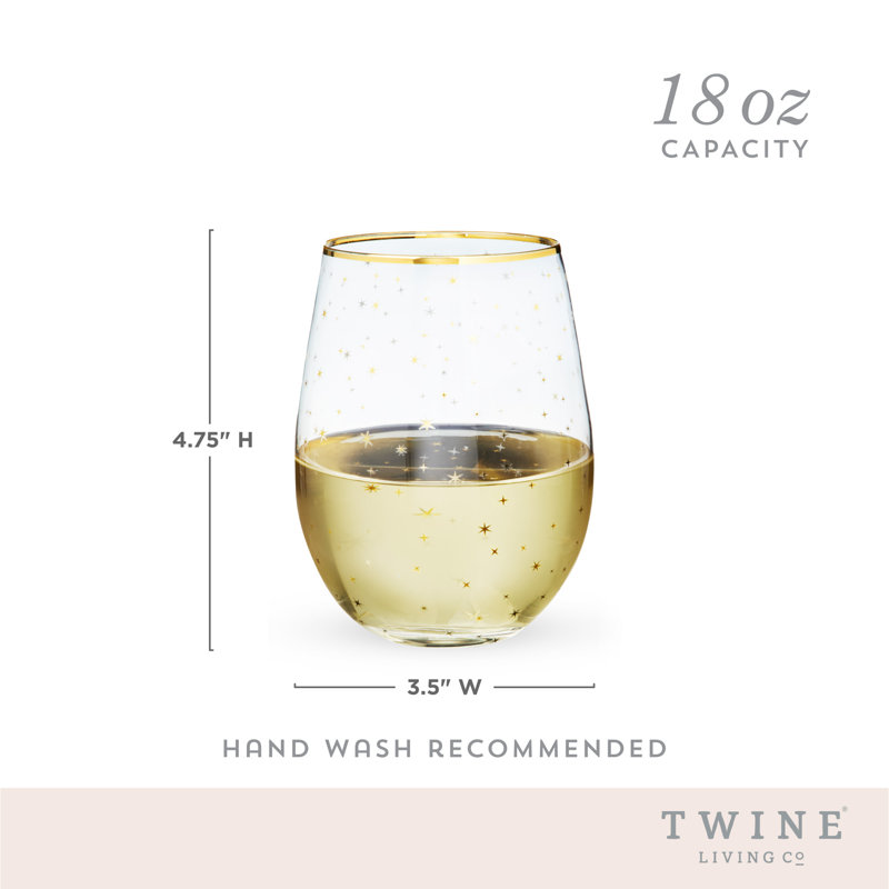 Gold Rim Celestial Pattern Stemless Wine Glass Set
