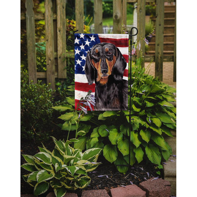 2 côtés en polyester de 2 côtés american drapeau de jardin, Teckel gris / blond
