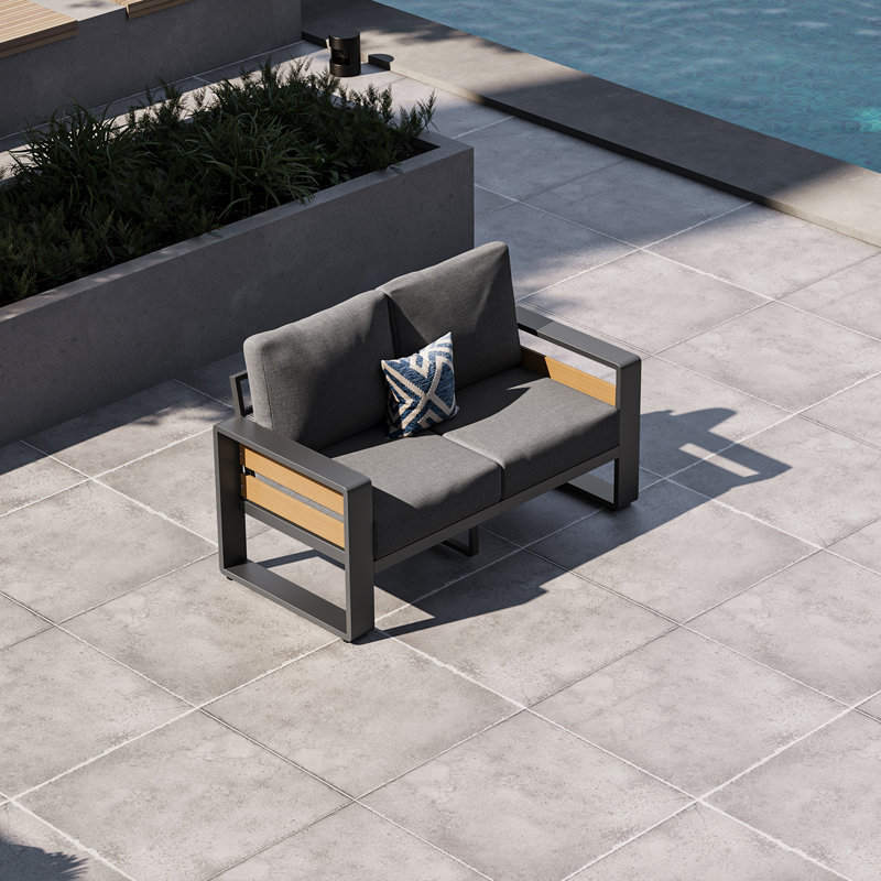 Causeuse d'extérieur en aluminium pour patio avec coussins, Gris foncé