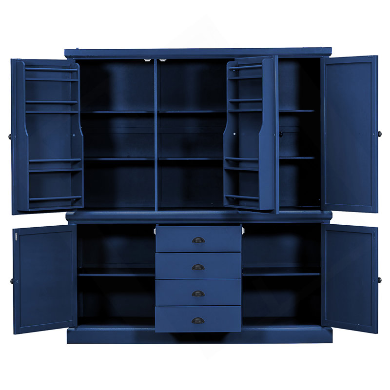 Garde-manger autoportant en bois de 73 po avec tablettes réglables, tiroirs et armoires à portes pour un rangement organisé