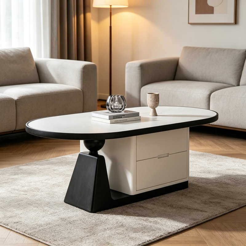 Table basse Cozy Living, H 15,74 po x l 39,37 po x P 19,68 po, Blanc/Noir