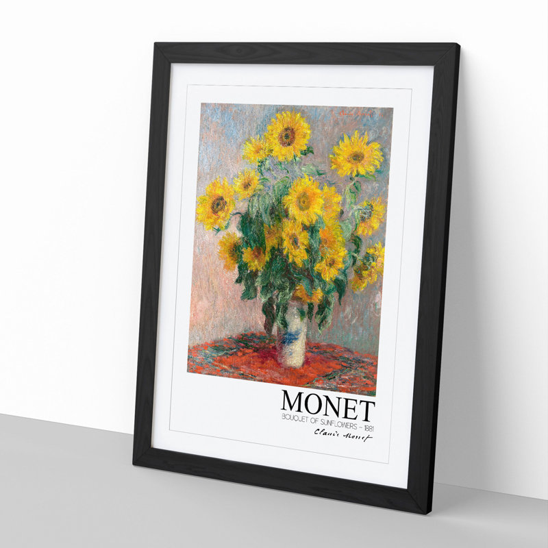 Bouquet of Sunflowers with Border by Claude Monet - Picture Frame Painting, 48cm H x 36cm W x 2cm D, Black