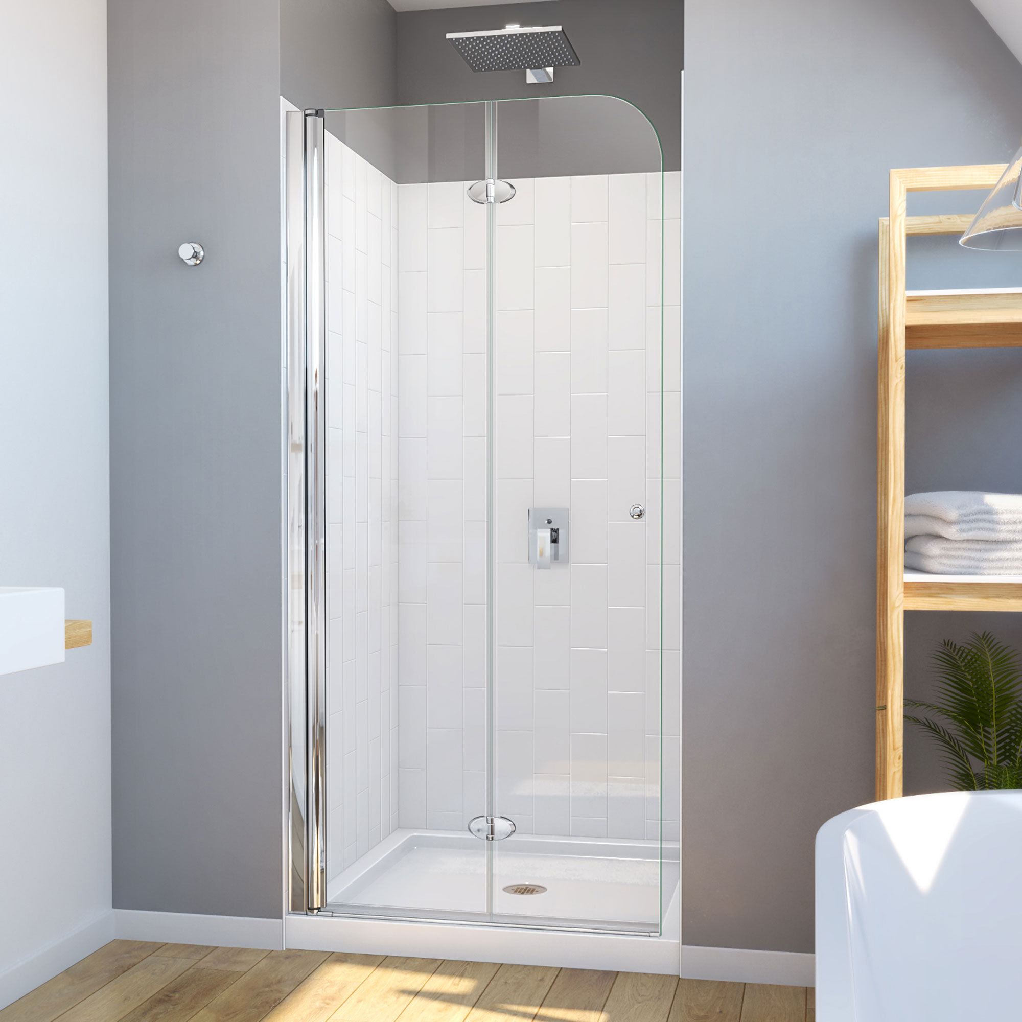 Qwall 36 W x 76.75 H Framed Square Shower Stall and Base Included