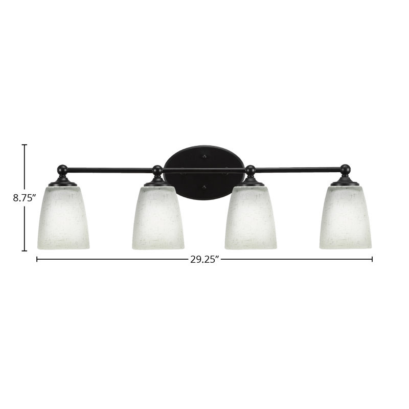 Barre d'éclairage de salle de bain 4 lumières Capri au fini noir mat avec verre carré en mousseline de 4,5 po