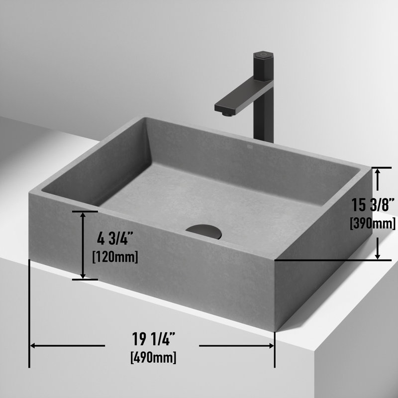 Coca Gothic 19" L x 15" W x 5" H Gray Handmade Rectangular Vessel Bathroom Sink