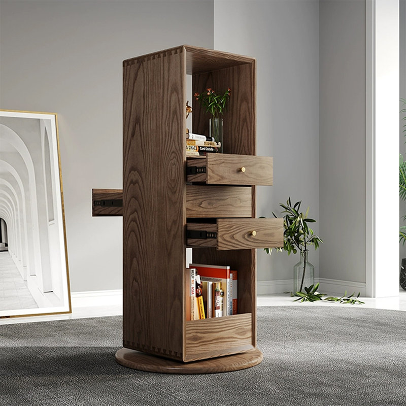 Bibliothèque rotative en bois massif Nut-Brown