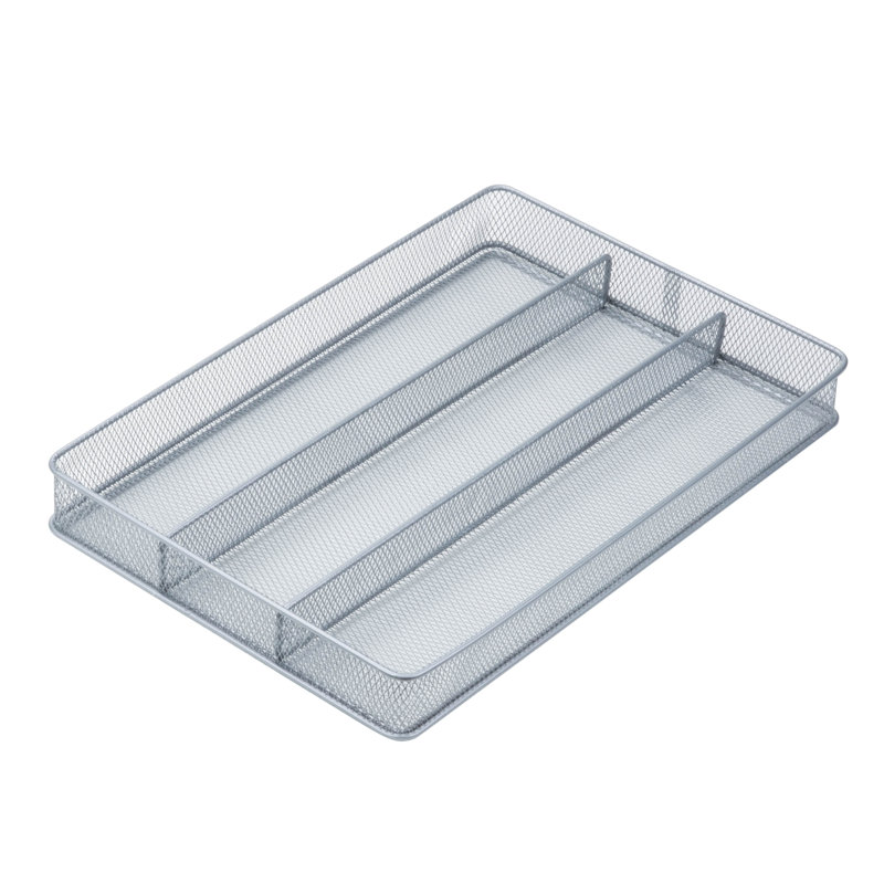Silver Steel Mesh 3-Compartment Cutlery Tray Organizer