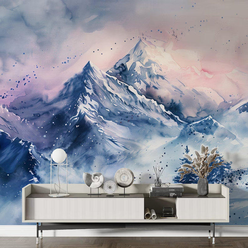 Murale aquarelle Ethereal Alpine Peaks, L 8 po x l 108 po