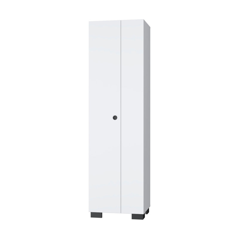 Armoire balai blanche avec tablettes de rangement