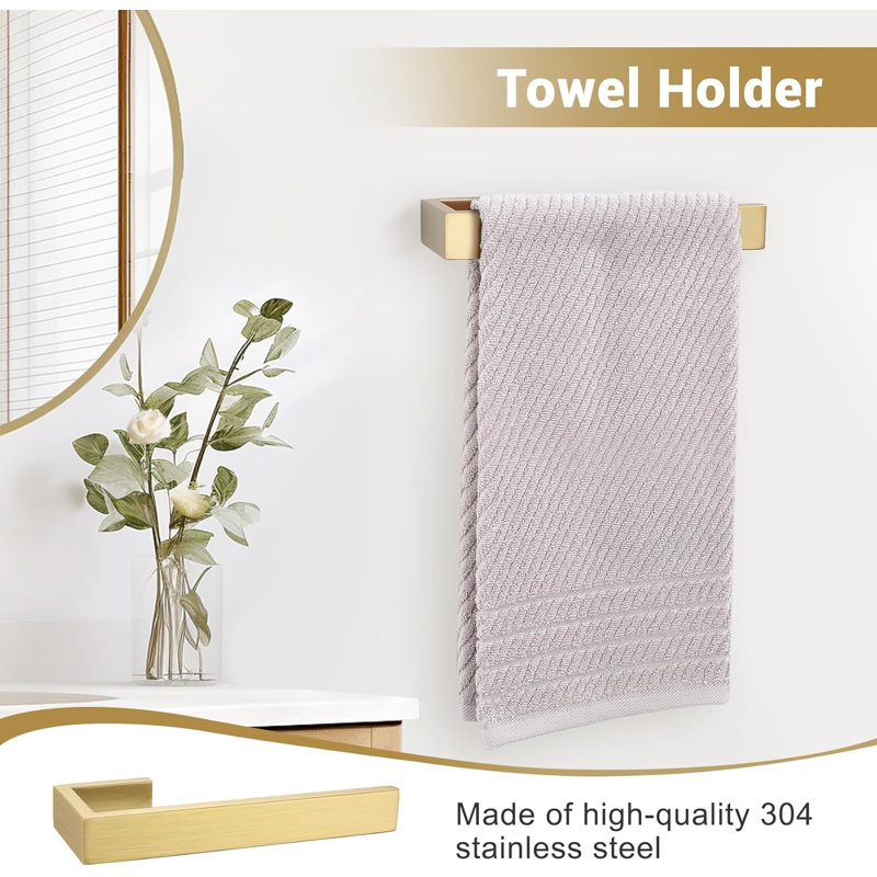 Brushed Nickel Bathroom Hardware Set, 4-Piece SUS304 Stainless Steel Towel Rack Set With Towel Bar, Toilet Paper Holder, Towel Ring, And Double Hooks, Wall Mounted For Bathroom