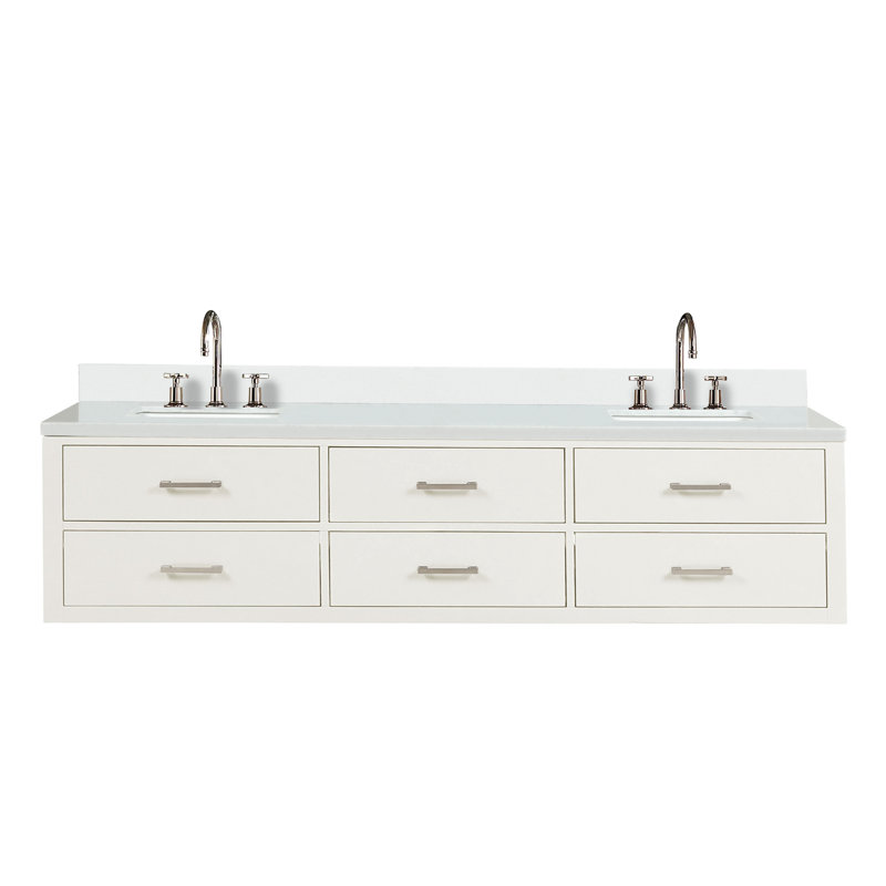Ensemble de meuble-lavabo double 80 po, Blanc, Marbre de culture blanc