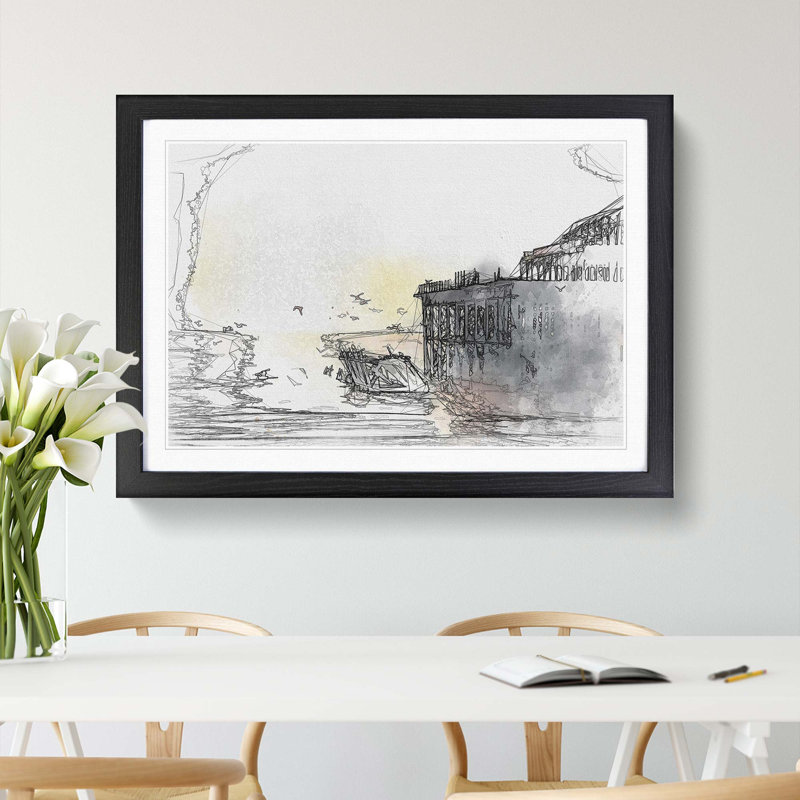 The West Pier on Brighton Beach in Abstract - Picture Frame Graphic Art Print, 60cm H x 91cm W x 2cm D, Black
