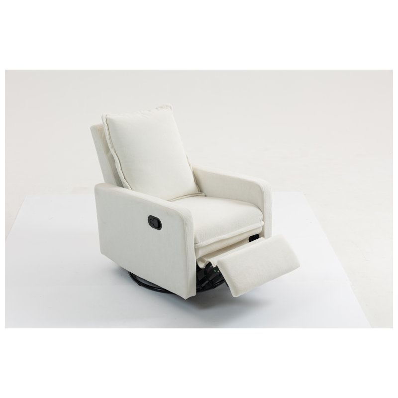 White Velvet Plush Manual Recliner Chair with 360° Swivel Function - Comfortable Living Room Armchair, White