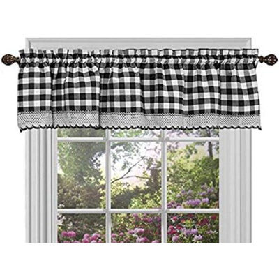 Window Panel Treatment Kitchen Curtain Valance, 14" X 58", Black/White