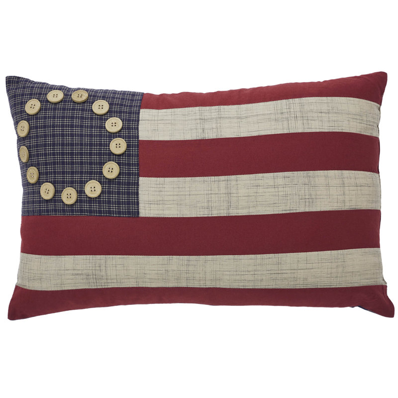 Patriotic Red Cotton American Flag Throw Pillow 14x22