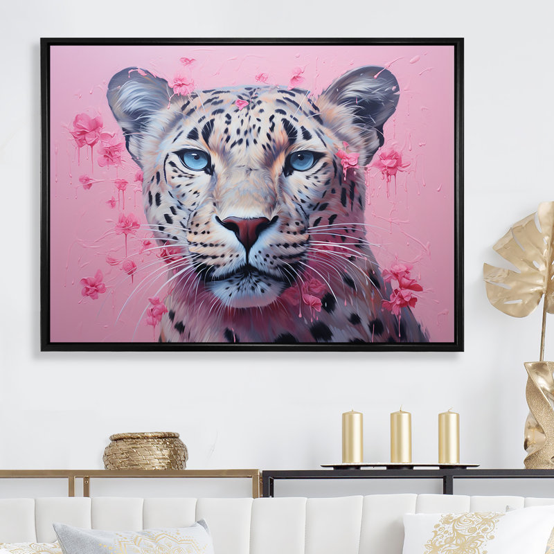 «Whimsical Leopard Prowl» sur impression sur toile, H 12 po x l 20 po x P 1 po, Cadre flottant noir