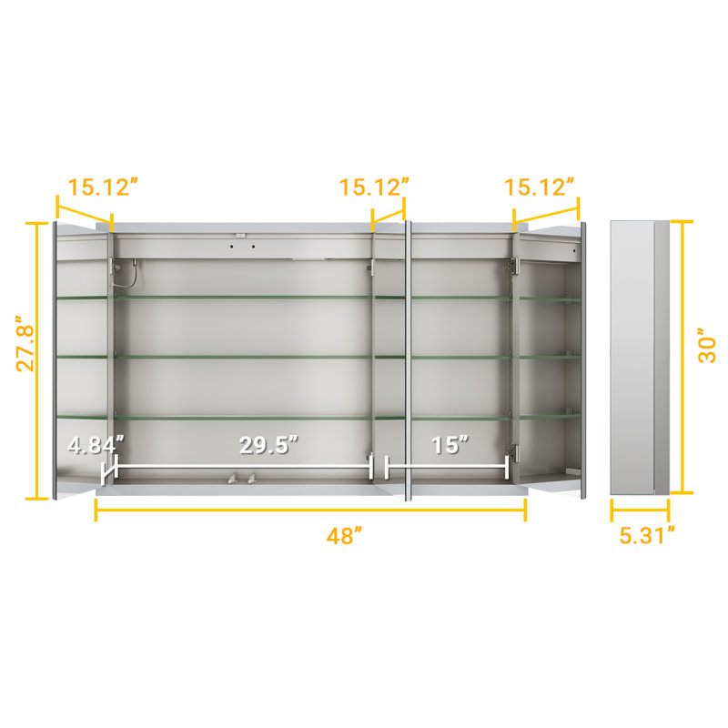Ciyanna 48" W x 30" H Recessed LED Lighted Medicine Cabinet with 6 Adjustable Shelves, Defogger, Outlets & USBs