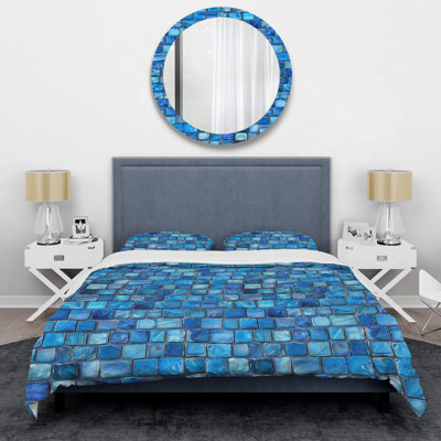 Blue Modern Mosaic Tiles III - Ensemble de housse de couette moderne