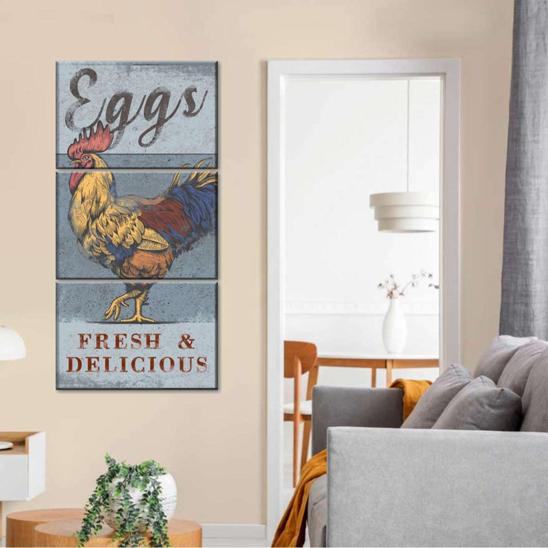 Ensemble de 3 œufs frais sur toile, H 12 po x l 27 po x P 1 po