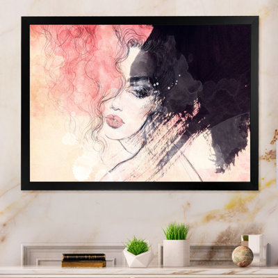«Black Pink Ink Fashion Portrait», reproduction de photo encadrée sur toile