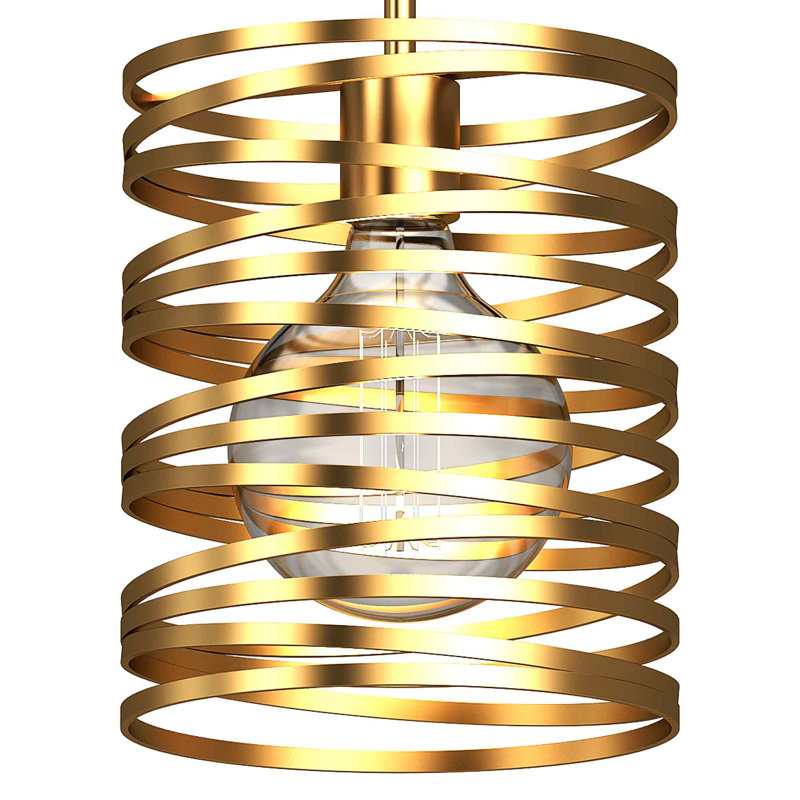 1-Light Indoor Antique Gold Whirlwind Spiral Twisted Mini Cylinder Downrod Pendant