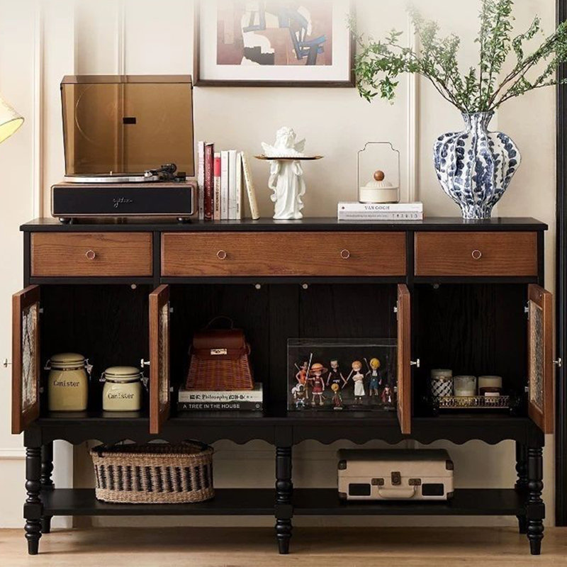 Buffet décoratif rétro en verre multifonctionnel, 39.37" H x 55.12" W x 15.75" D