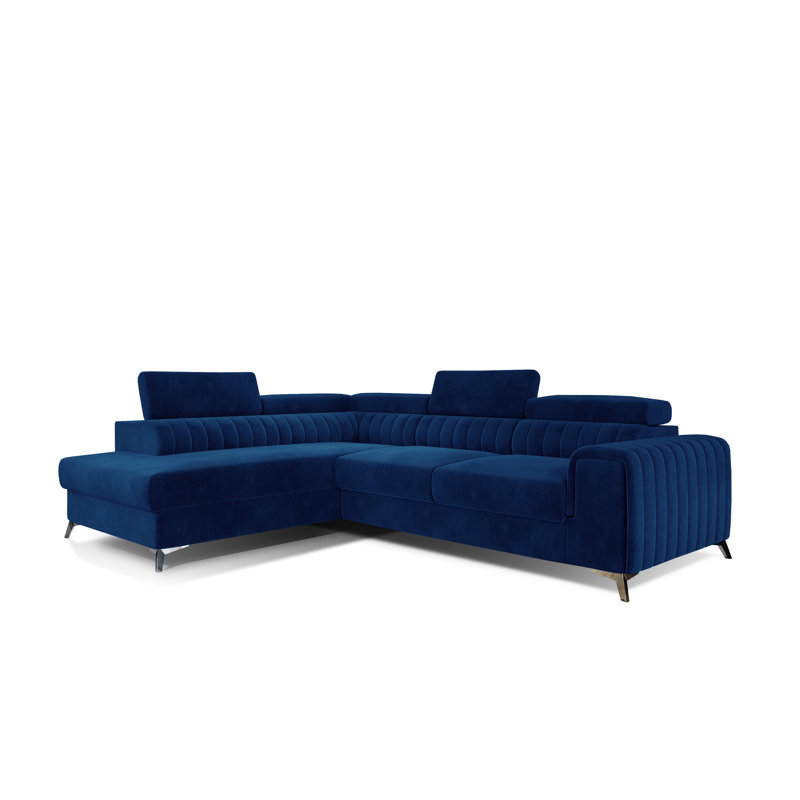 Aimantas 3 Seater Velvet Sofa Bed, Left Hand Facing, Dark Blue Velvet