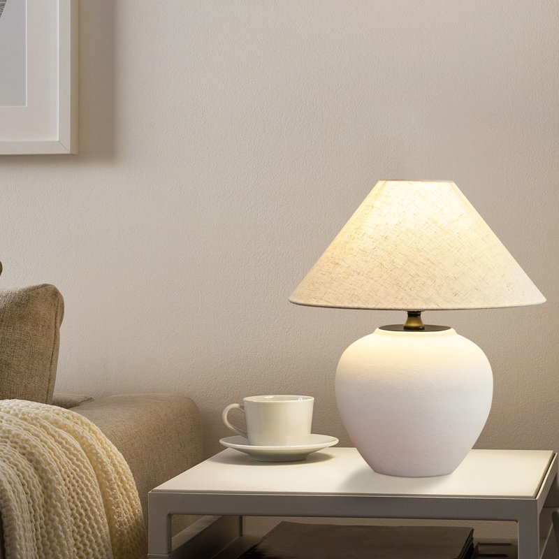 15.75in 1 - Light Porcelain Birdsboro With Fabric Lamp Shade