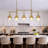 Gold Linear Kitchen Island Chandelier, 5-Light Clear Glass Pendant