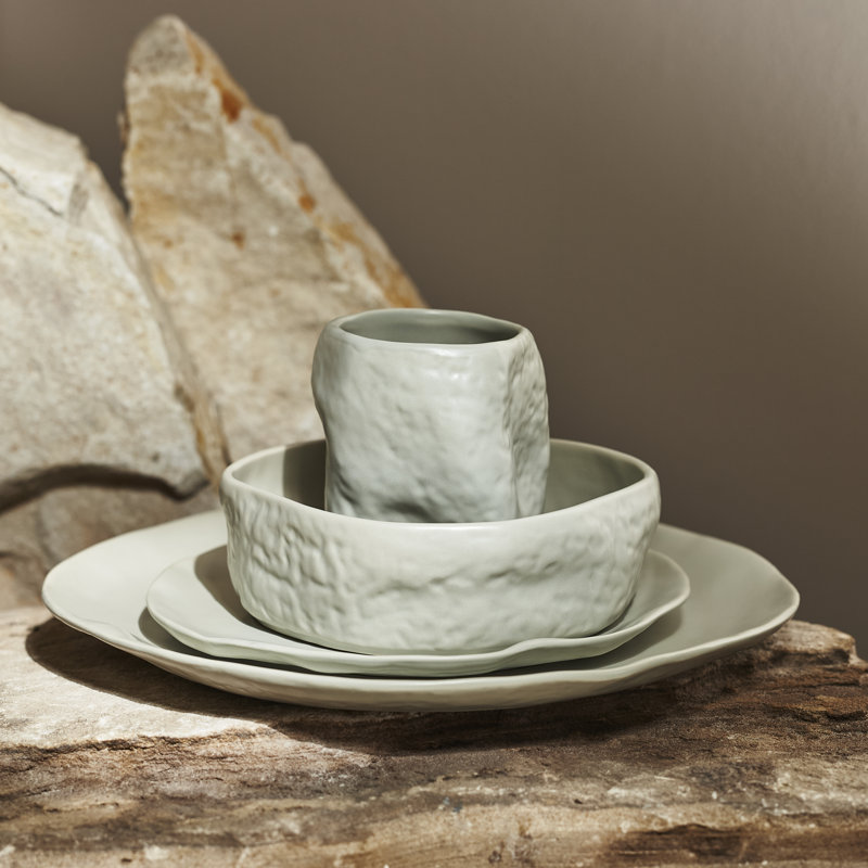 Sage-Grey Ceramic 16-Piece Dinnerware Set, Service for 4