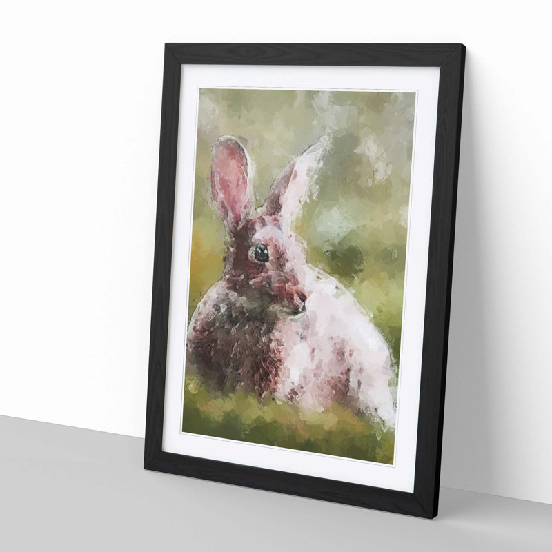 Rabbit in a Green Field in Abstract - Picture Frame Graphic Art Print, Black, 76cm H x 50cm W x 2cm D