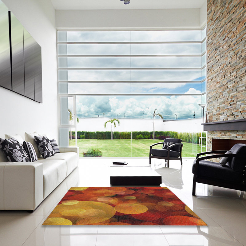 Tapis orange à motif géométrique, Carré 3 pi x 3 pi
