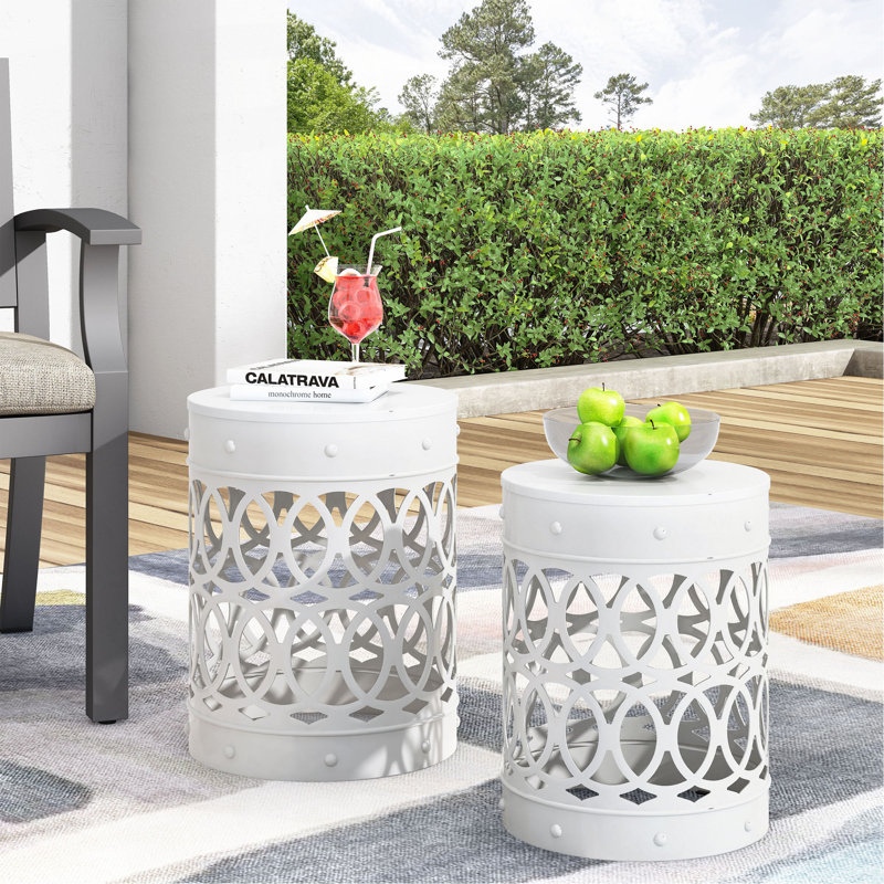 Table de bout d'extérieur en métal S / 2, Blanc