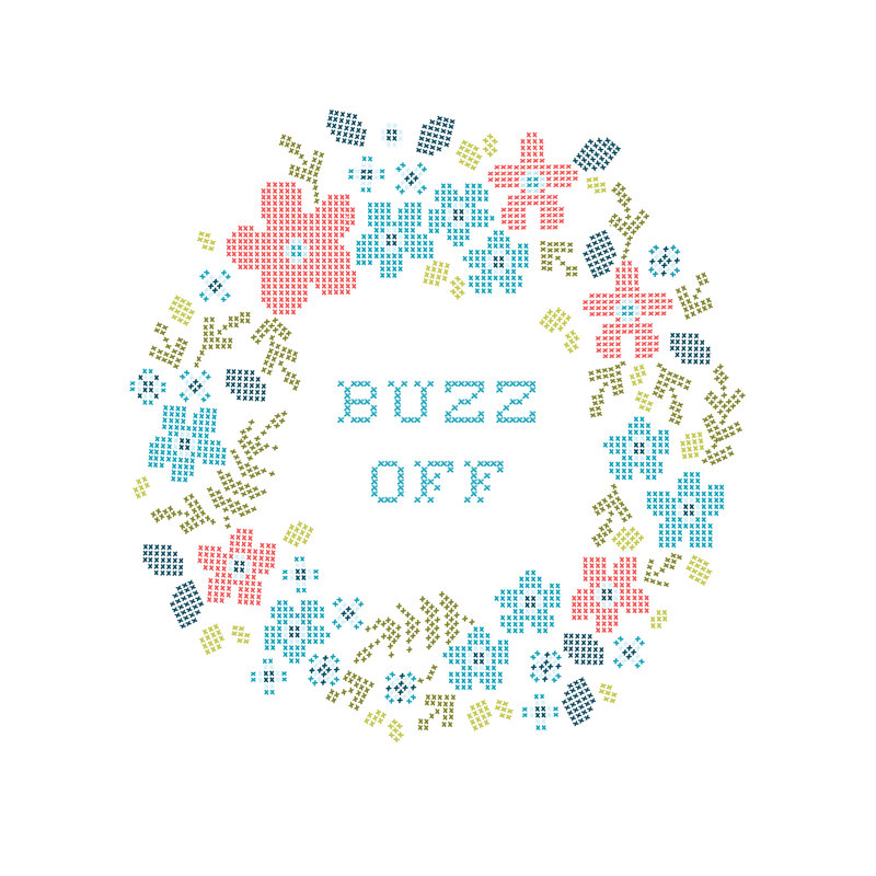 Cross Stitch Tight Wreath Buzz Off - Wrapped Canvas Print, 30cm H x 30cm W x 3.8cm D