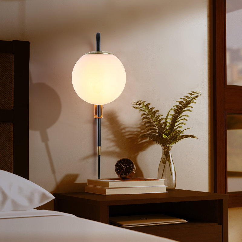 Lampe murale moderne avec globe rond noir et or avec interrupteur