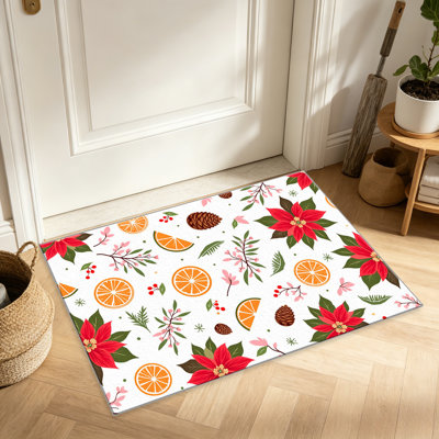 Red Orange Poinsettia area rugs for Living Room, Soft and Comfortable, Suitable for all seasons, easy to maintain, machine washable Indoor floor mat, Under Table Farmhouse suitable for Bedroom, Dining Room, Study, Patio, Balcony, Home Decor