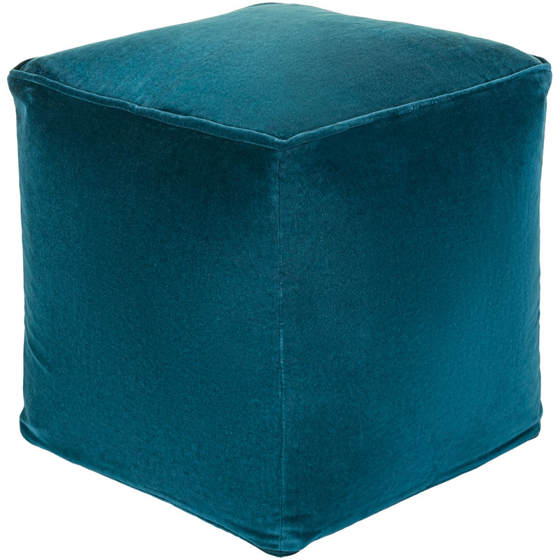 Johnson 16" Square Pouf, Teal Velvet