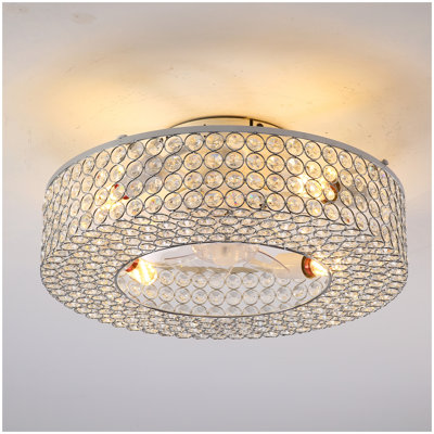 19.6'' Crystal Ceiling Fans with  Remote,  Flush Mount Ceiling Fan with Light,  Chandelier Fan 6 Speed DC Motor Reversible Ceiling Fan For  Living Room Bedroom.--NOT INCLUDED BULB