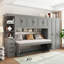 Lit escamotable simple avec garde-robe, armoire et bureau, gris