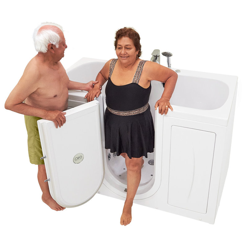 Ella Tub4Two 32"x60" Hydro + Air Massage w/ Independent Foot Massage Acrylic Two Seat Walk in Tub, Left Outswing Door, 2 Piece Fast Fill Faucet, 2" Dual Drains