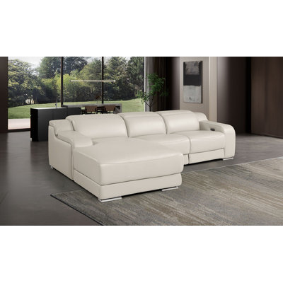 Southcrest Cream Left-Facing 3-Piece L-Shaped Sectional In Top-Grain Italian Leather With 2 Power Recliners & Adjustable Headrests